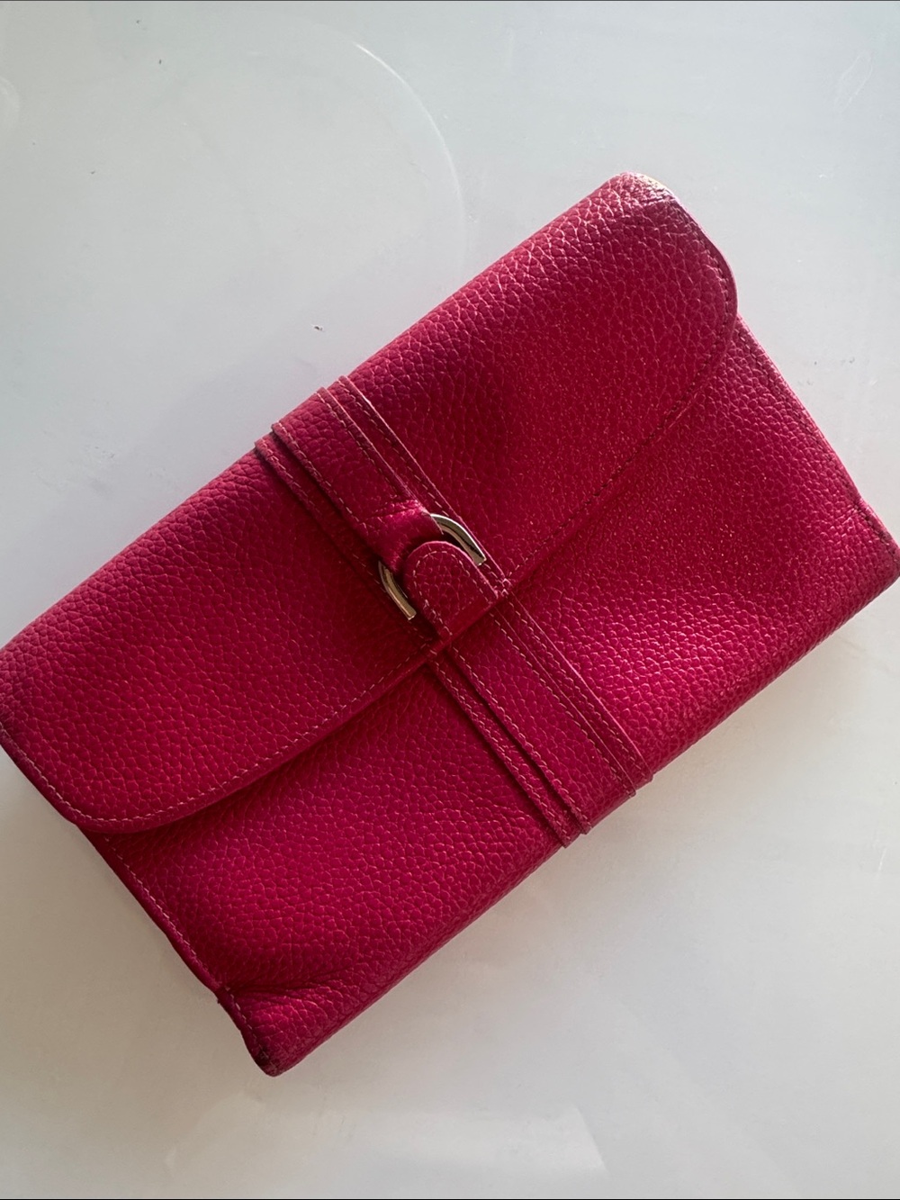 Longchamp Hot Pink Leather Clutch with Buckle Strap